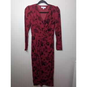 Ivy City Dark Red Burnout Net And Velvet Dress  XS